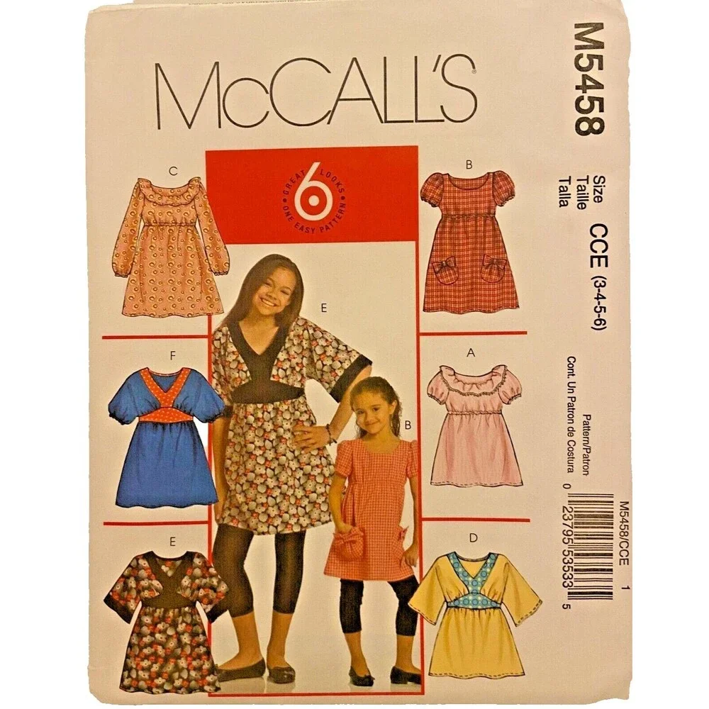 #M5458 McCalls Childrens and Girls Dresses Sewing Pattern Size 3-6